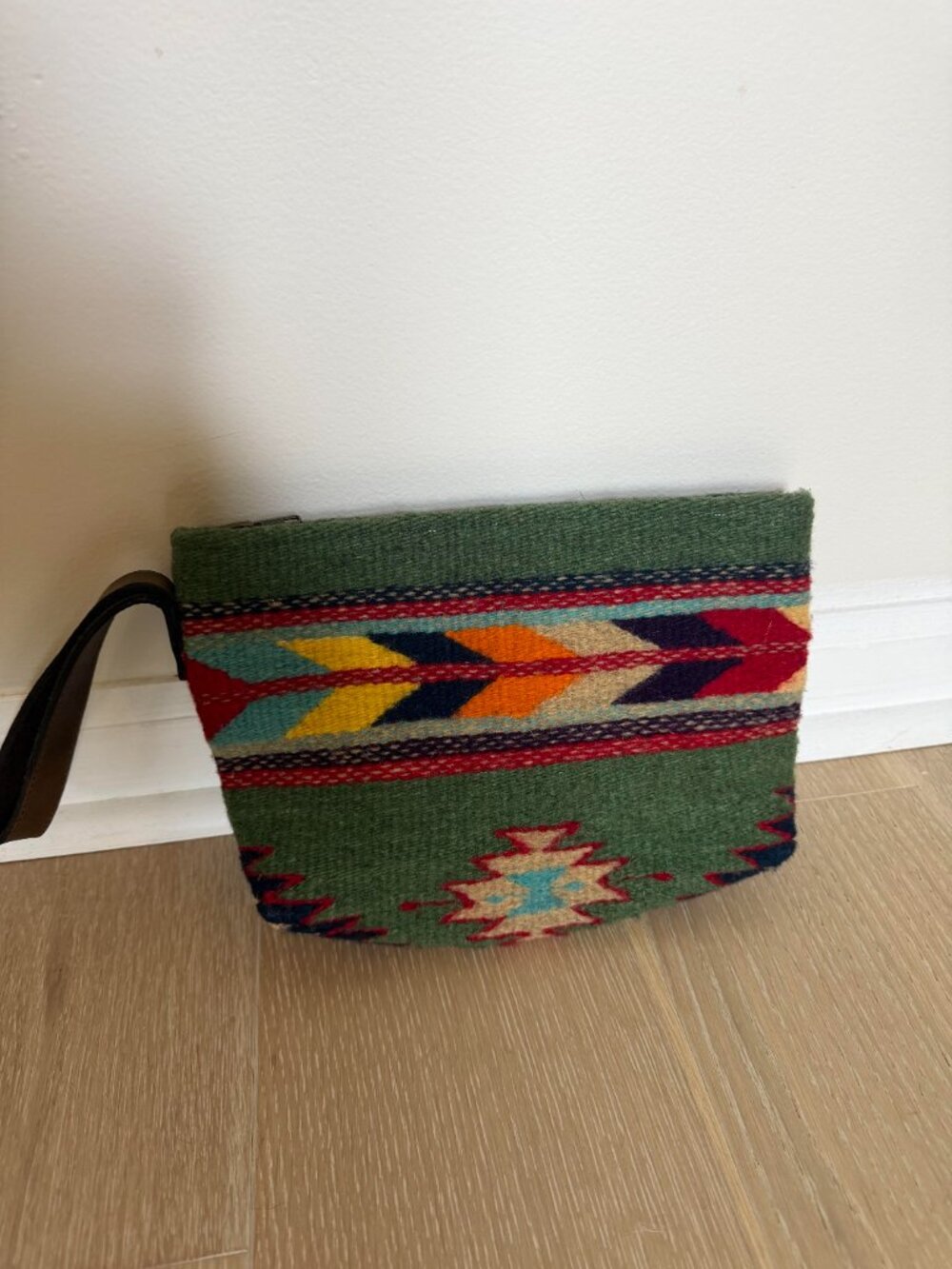 Manos Zapotecas Hand Woven Wool Wristlet Clutch Southwestern Artisan Boho Green